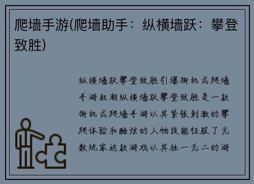 爬墙手游(爬墙助手:纵横墙跃:攀登致胜) 爬墙手游(爬墙助手:纵横墙跃:攀登致胜)