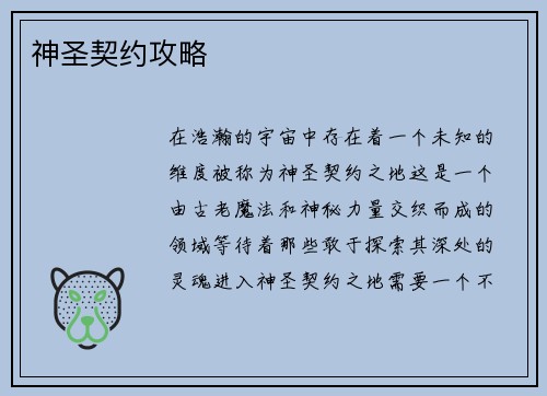 神圣契约攻略 神圣契约攻略